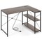 Grey Steel Wood L-Shaped Computer Desk with Reversible Storage Shelf